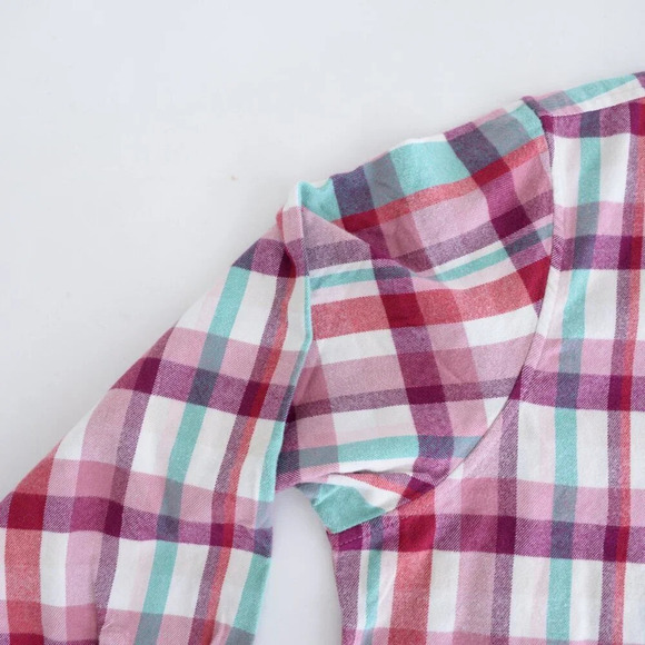 Lands' End Purple Teal Checker Pattern Button Down Traditional Fit Cotton Shirt - Picture 7 of 13